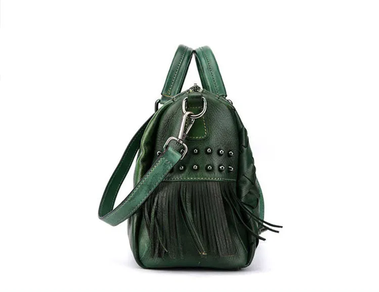 Women's Woven Leather Handbag Purse With Fringe Boho Purses For Women