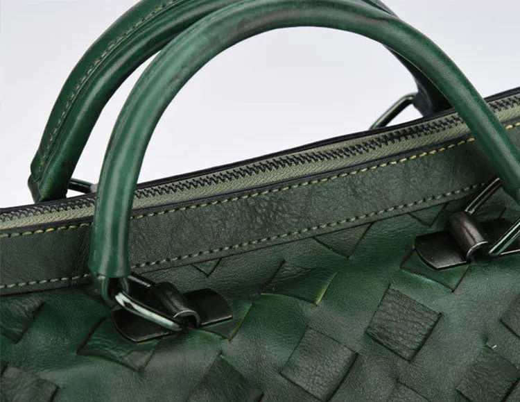 Women's Woven Leather Handbag Purse With Fringe Boho Purses For Women