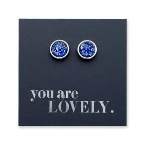 You Are Lovely - Silver Stainless Steel 8mm Circle Studs - Cobalt Blue (11852)