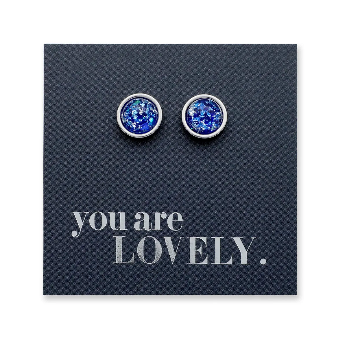 You Are Lovely - Silver Stainless Steel 8mm Circle Studs - Cobalt Blue (11852)